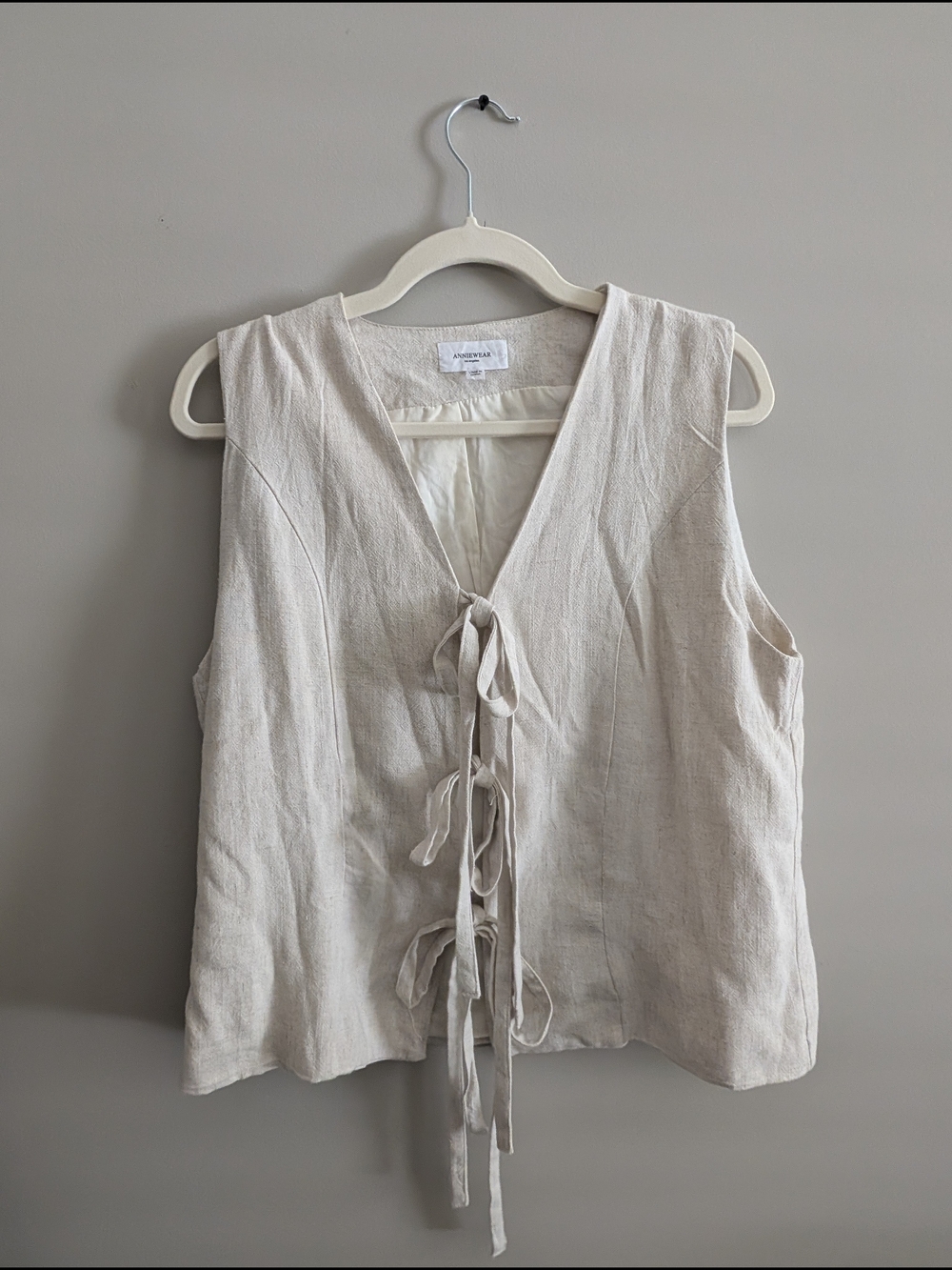 Linen-Blend Tie-Front Tank Vest in Cream